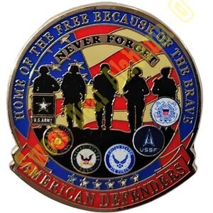 American Defenders (Honors All 6 Branches) Brooch, Hat, Lapel or Pin 1-1/8" x 1"